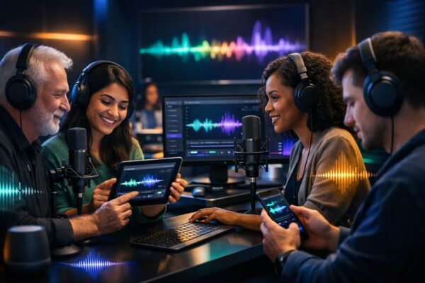 découvrez comment produire des narrations audio de qualité professionnelle en ligne, sans besoin de logiciel, grâce à notre service de voix off facile et rapide.